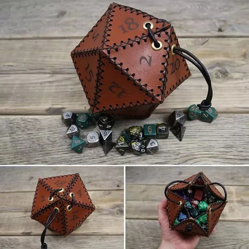 Leather D20 Dice Bag Polygonal - Gaming Accessories Ideas review and price